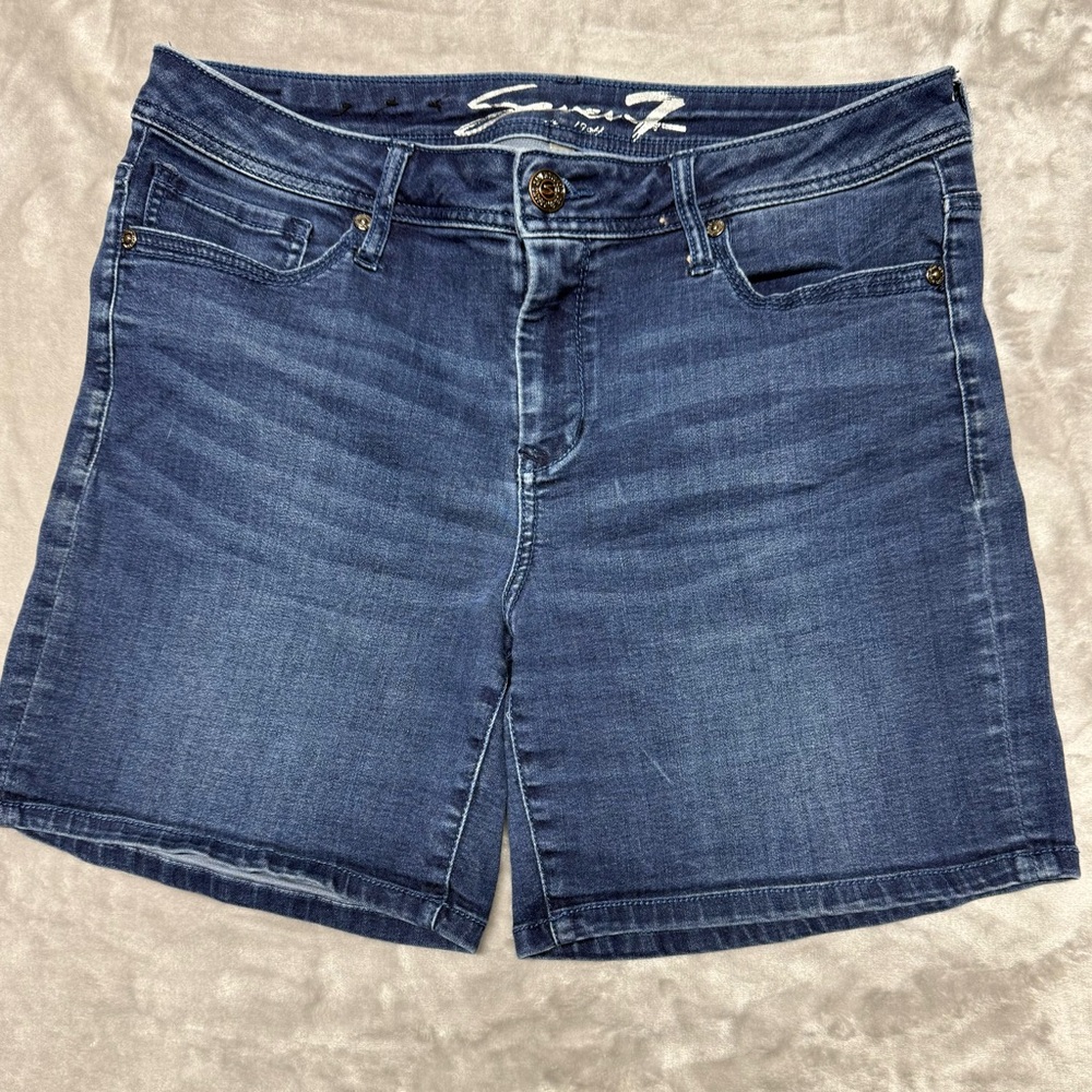 Seven7 Women's Dark Blue Jean Shorts S 12 Cotton